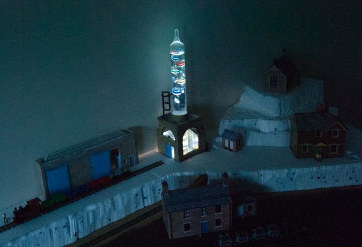 Llanmaddog at night, with the data refinery lit up cold white. It looks very wintery.